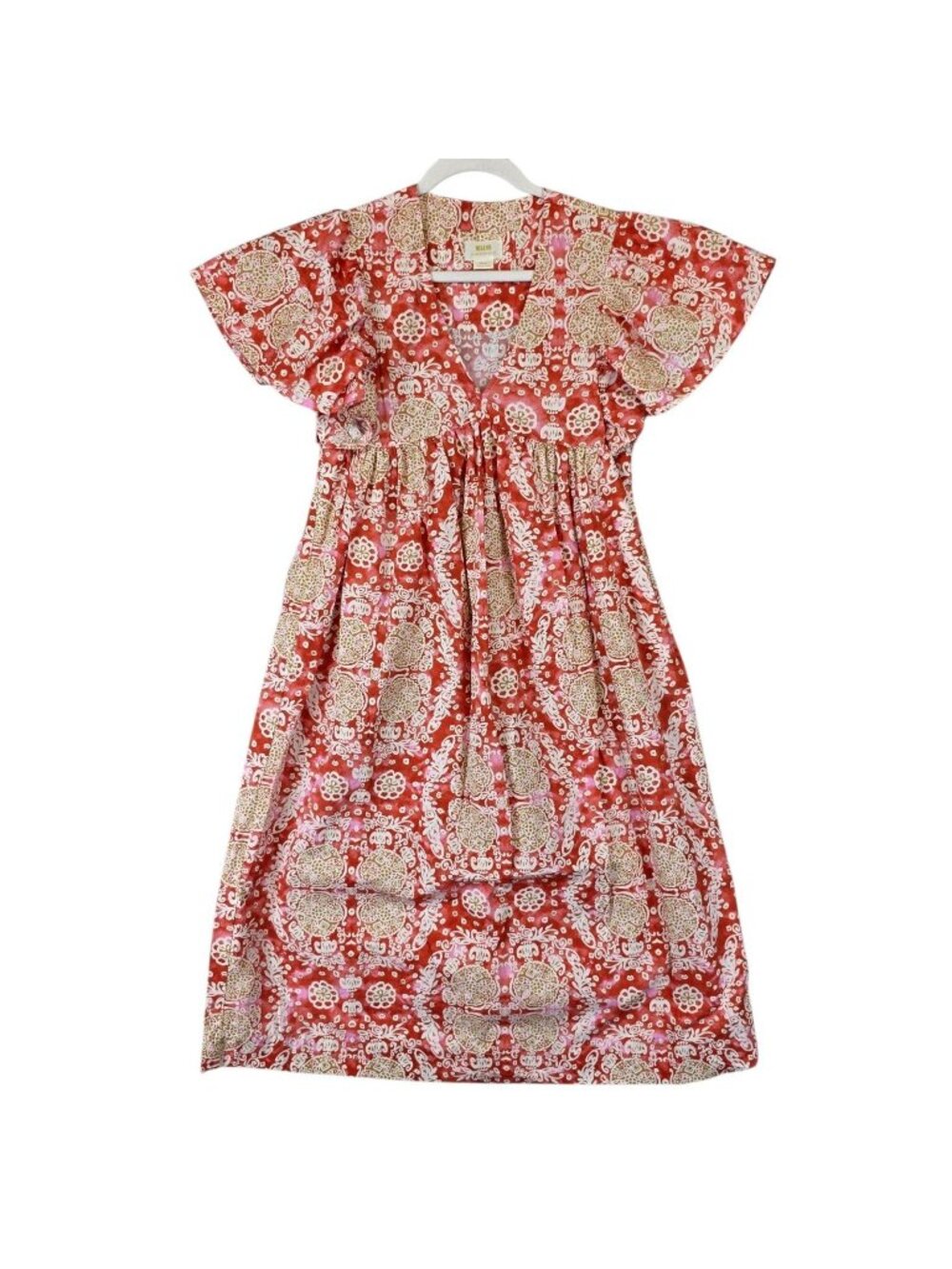 Maeve Dress Womens XXS Red Floral V Neck Flutter Sleeve Empire Waist Midi Boho